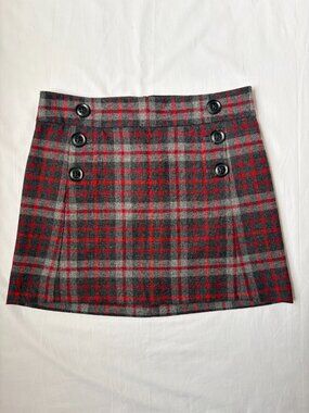 Gap Vintage Plaid Wool Blend Mini Skirt Gray Red Tartan School Girl Y2K Size 4